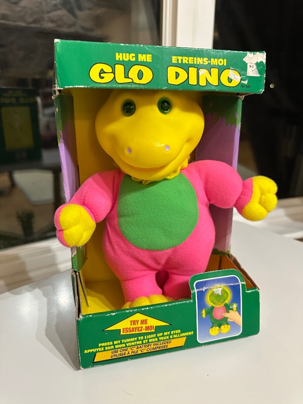 NWT New VTG 1993 Soma Hug Me Glo Dino Plush Toy With Light Inspired By Barney